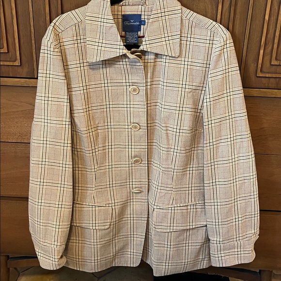 Faconnable Checkered Blazer - Cream and Brown with Mauve accents. Size Large - Picture 1 of 5